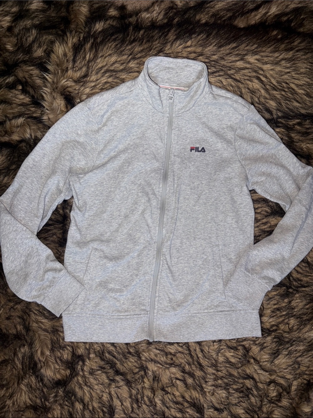 FILA Women's Light Heather Gray Full-Zip Track Jacket With Raised Logo Size S